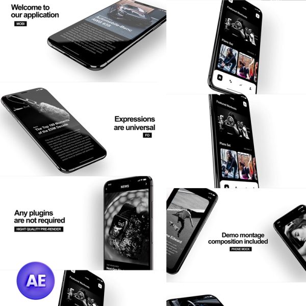iPhone11电话系列产品样机应用程序演示视频剪辑合成后期AE模板