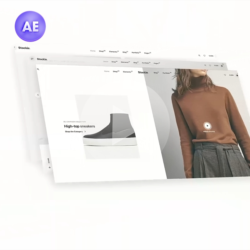 Web网站UI界面样机展示AE工程文件动效动态演示视频AEP模板素材插图