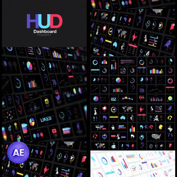 酷炫HUD抬头显示大数据动态图表设计视频剪辑后期合成AE模板素材