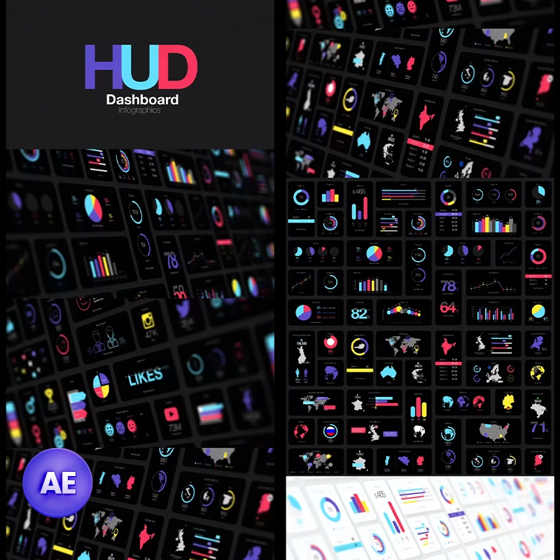 酷炫HUD抬头显示大数据动态图表设计视频剪辑后期合成AE模板素材插图