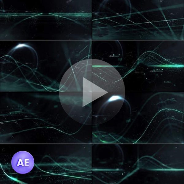 粒子线条网格中的科技HUD字幕文字动画视频开场片头AE模板素材