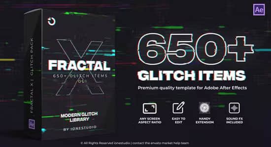 AE脚本-650个信号故障损坏干扰特效文字标题转场动画预设 FRACTAL X Glitch Pack