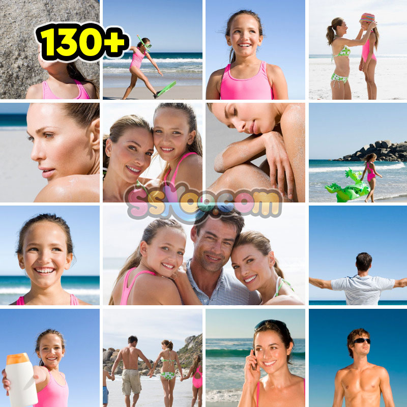 沙滩海岛度假海滩家庭特写高清JPG摄影照片壁纸背景插图设计素材插图