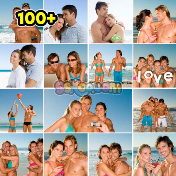 沙滩冲浪海滩情侣特写高清JPG摄影照片壁纸背景图片插图设计素材