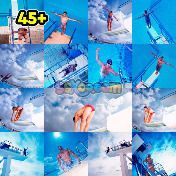 男性游泳跳水运动场景特写高清JPG摄影壁纸背景图片插图设计素材