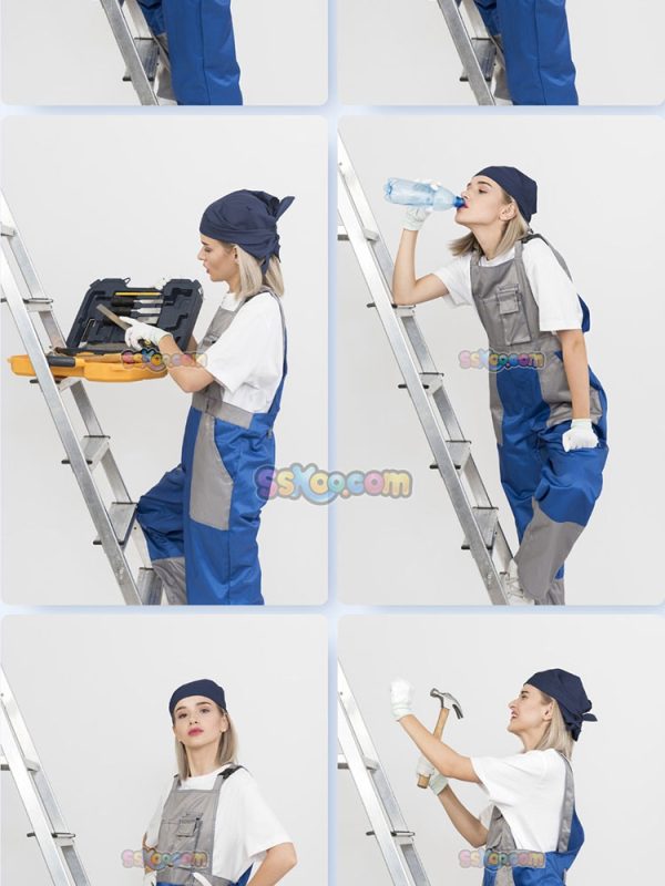 女性修理工施工人员测量员组图JPG摄影照片壁纸背景插图设计素材插图2