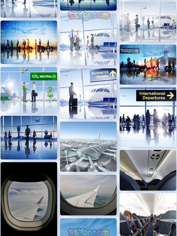 飞机航站楼机舱俯视图候机楼舷窗空姐驾驶舱乘客机场高清JPG素材插图8