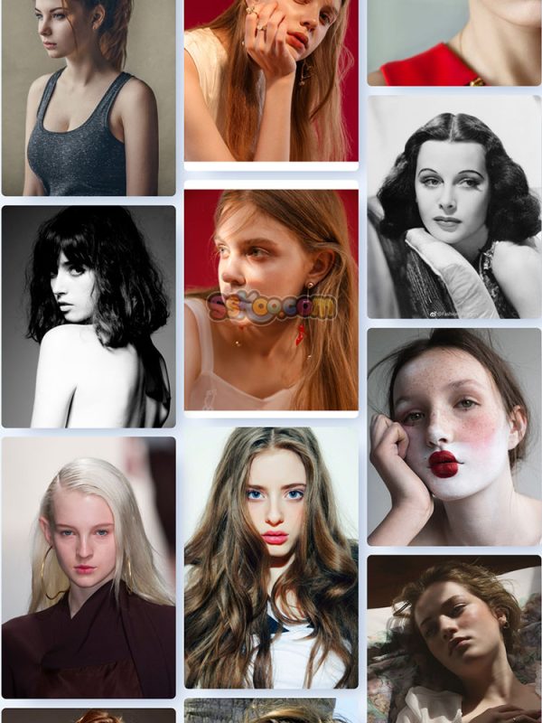 西方女性五官表情大头照头像人像模特绘画参考图片JPG摄影设计素材插图15