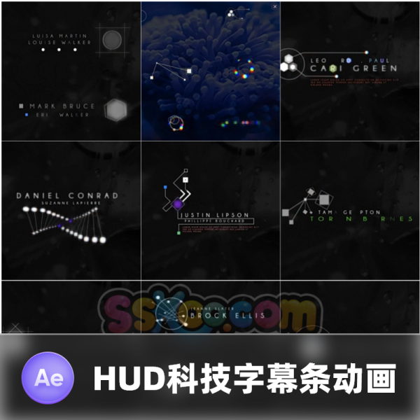 未来科技感字幕条动画视频开场片头动态视频HUD科幻界面AE模板