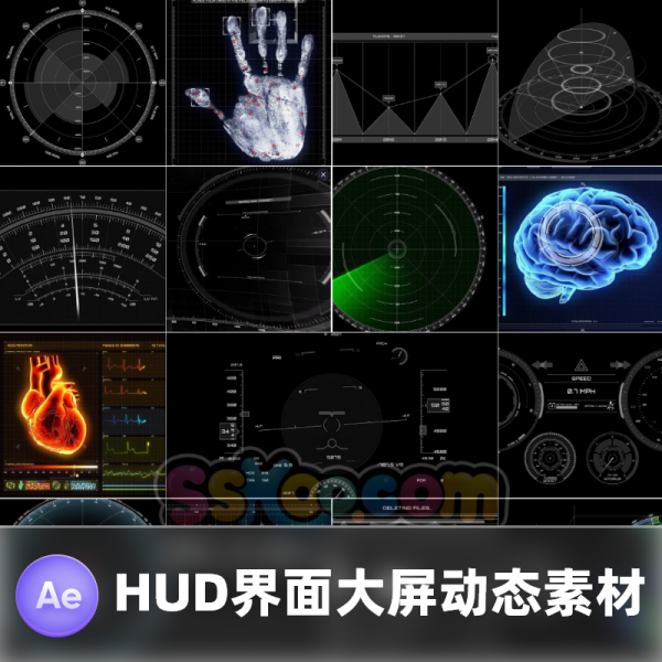 HUD科幻游戏枪械军事雷达地图信息数据图表动态视频界面AE模板