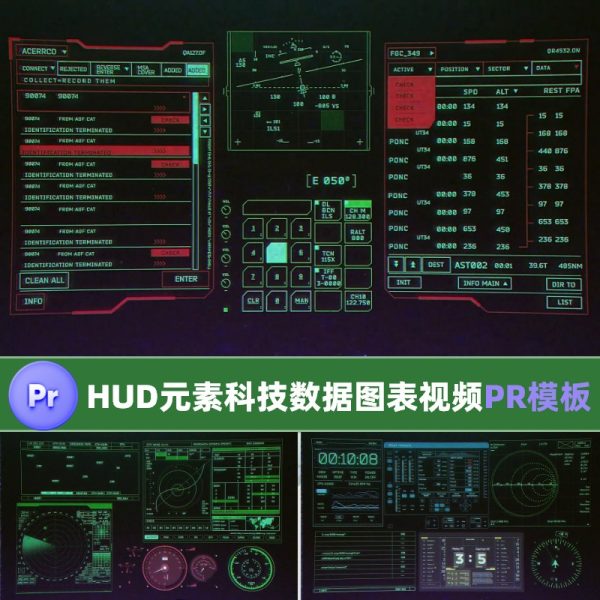 HUD矢量元素科技数据图表视频PR素材动态mogrt图形设计模板