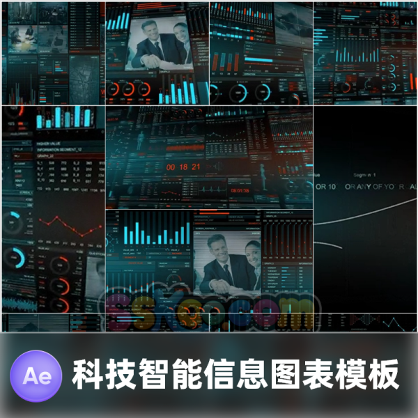 全息高科技智能信息图表动态视频HUD科幻UI界面展示AE模板AEP
