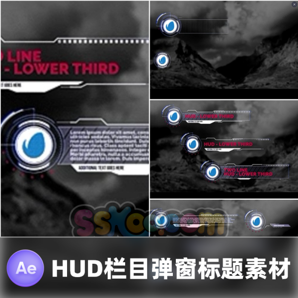 风格字幕条炫酷栏目包装横栏动态视频HUD科幻UI界面展示AE模板