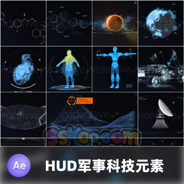 科幻电影军事谍战信息化动态视频HUD科幻UI界面展示AE模板AEP