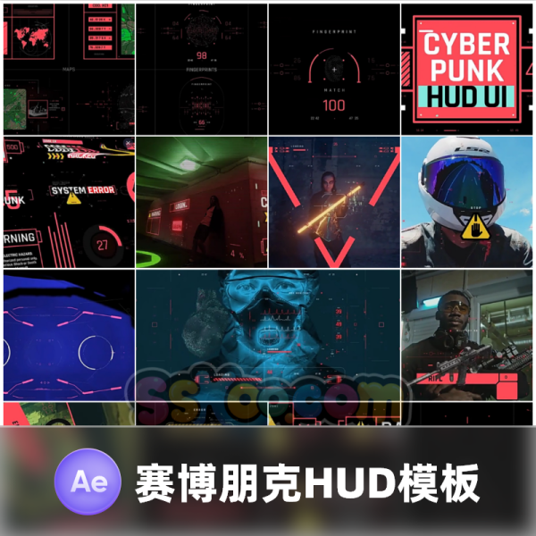500+赛博朋克科技感HUD用户界面动画预设 Cyberpunk UI-AE脚本