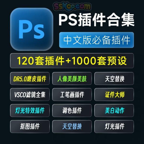 PS插件合集/PS Plug-ins Suite 一键安装2024持续更新PS磨皮人像美颜美肤修图调色插件下载