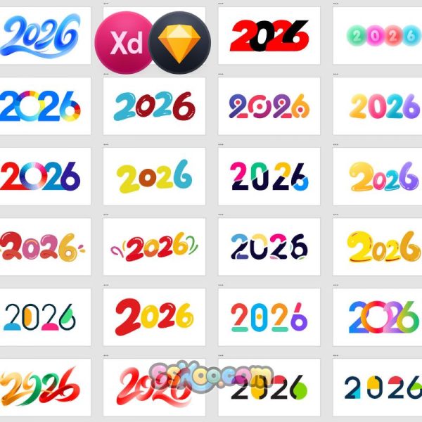 五彩3d立体马年2026数字模板设计adobe xd sketch矢量素材