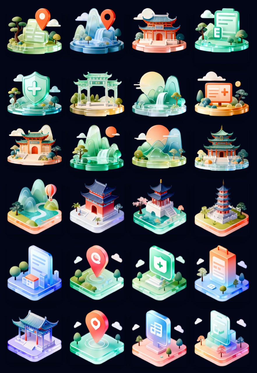 3d景区旅游icon图标app金刚区图标-PNG免抠图片素材【AIGC作品】插图