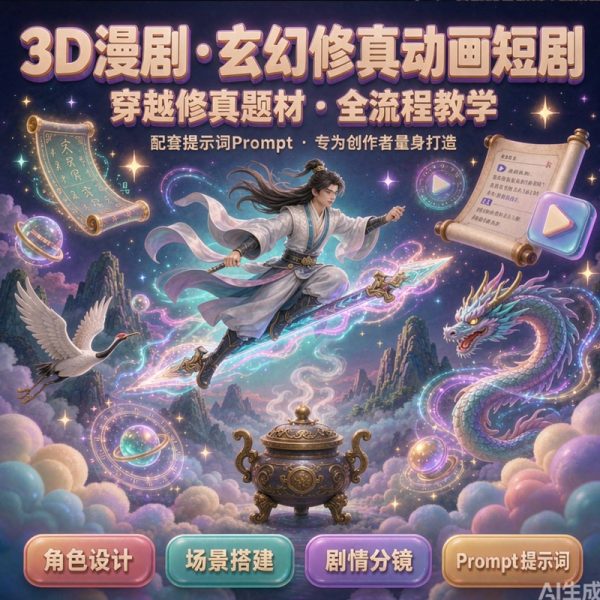 云驿AI精品3D漫剧S级玄幻穿越修真动画短剧全流程教学+提示词prompt