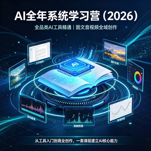 🔥 2026 AI全年系统学习营，全品类AI工具精通 · 图文音视频全域创作 · 百行业落地变现 · 自媒体IP打造