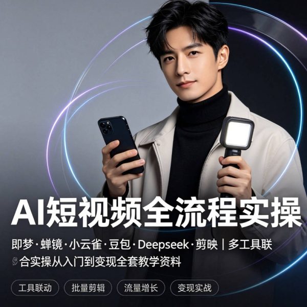 030-AI短视频全流程实操：即梦·蝉镜·小云雀·豆包·Deepseek·剪映｜多工具联合实操从入门到变现全套教学资料