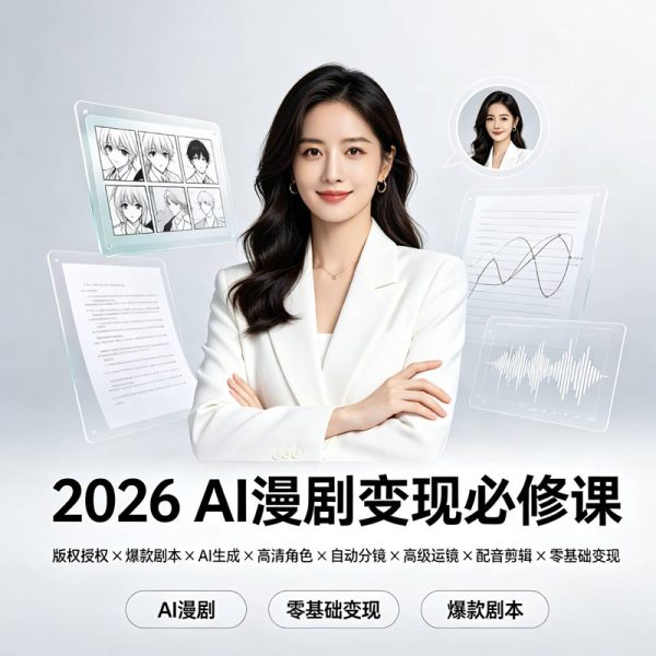 026-AI漫剧变现必修课：从0到1跑通全链路，版权+剧本+生图+分镜+运镜+配音+剪辑，一门课搞定所有！